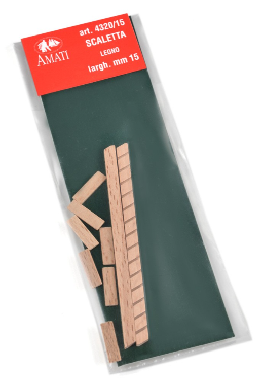 Image of AMATI B4320,15 Wooden Ladder, a precisely crafted 15mm wide wooden ladder, ideal for adding realistic detail and authenticity to model shipbuilding and dioramas.