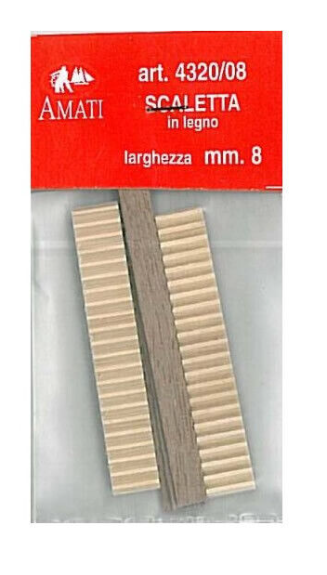 Image of AMATI B4320,08 Wooden Ladder, a finely crafted 8mm width ladder, perfect for adding intricate, realistic details to scale models and dioramas.