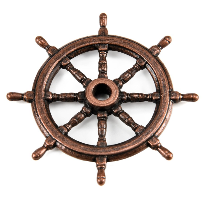 Image of AMATI B4350,30 30mm Metal Steering Wheel, showcasing its intricate design and metal craftsmanship, ideal for adding a realistic touch to model ships.
