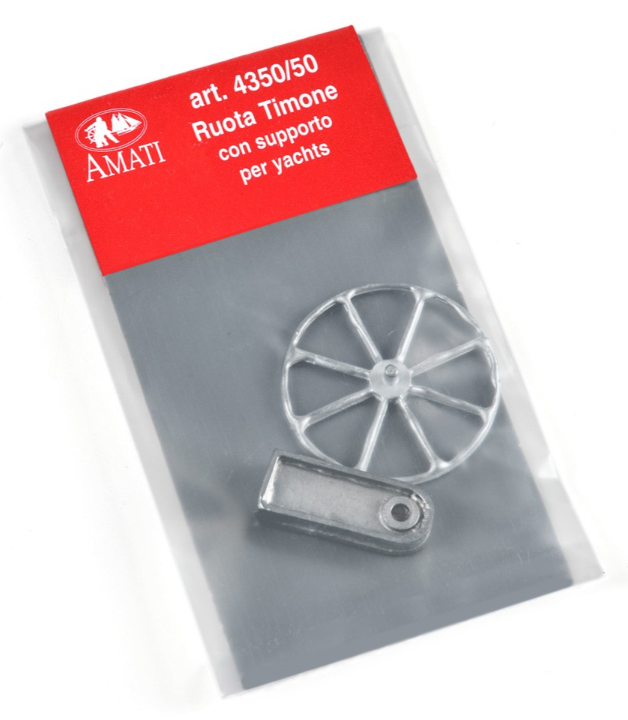 Image of AMATI B4350,50 50mm Metal Steering Wheel with Support, showcasing the intricate design and quality craftsmanship ideal for adding detailed navigation elements to model ships.