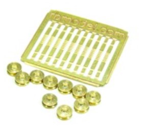 Photo of brass rigging block double reel set, RB Model 05621, 10 pieces, for self-assembly with dimensions R-2.5mm, H-4.3mm, D-2.5mm.