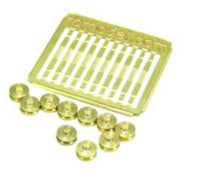 Photo of brass rigging block double reel set, RB Model 05621, 10 pieces, for self-assembly with dimensions R-2.5mm, H-4.3mm, D-2.5mm.