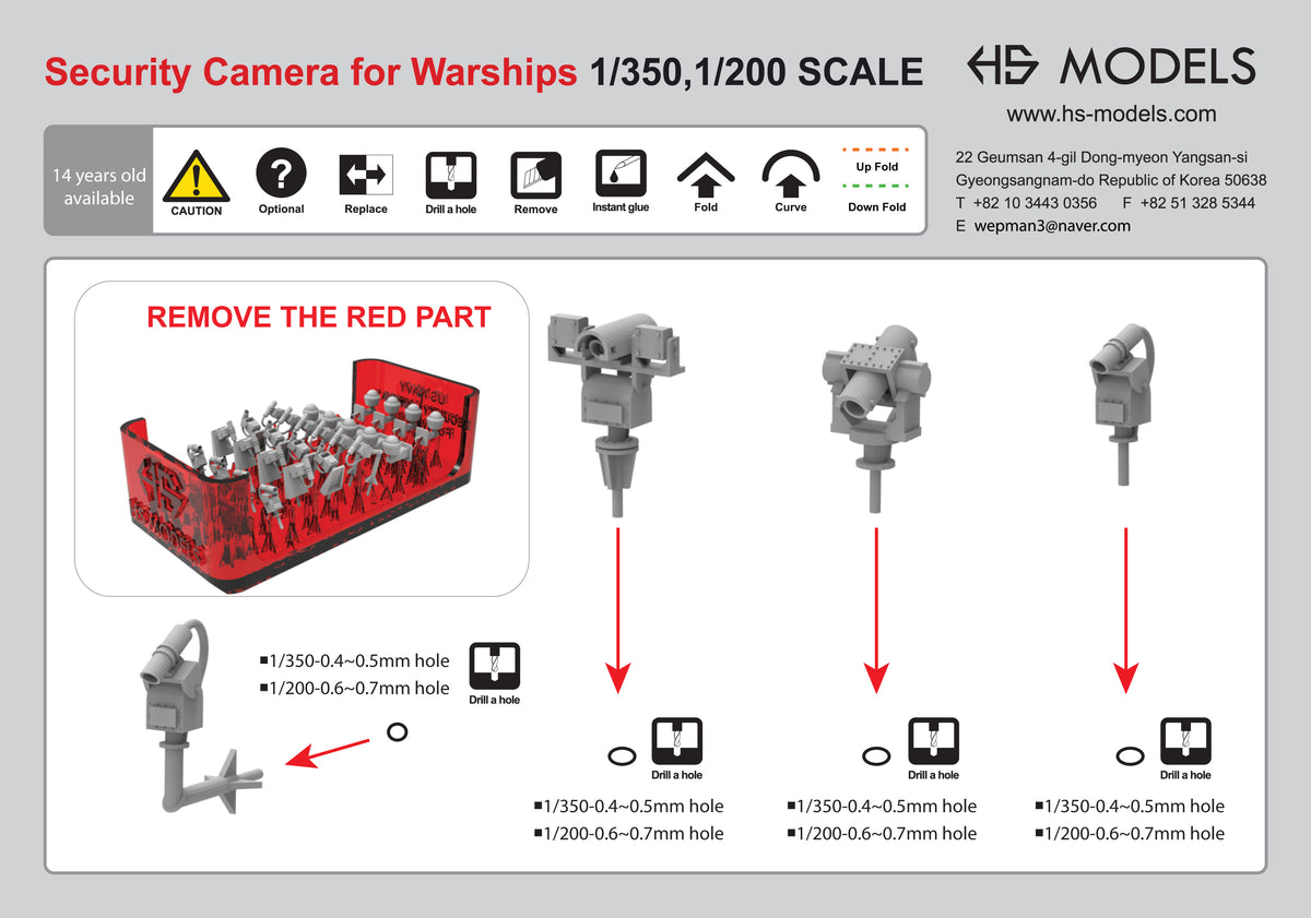 Photo of 1/350 scale security camera set for warship with 57 resin pieces by HS Model HSM-U350067S