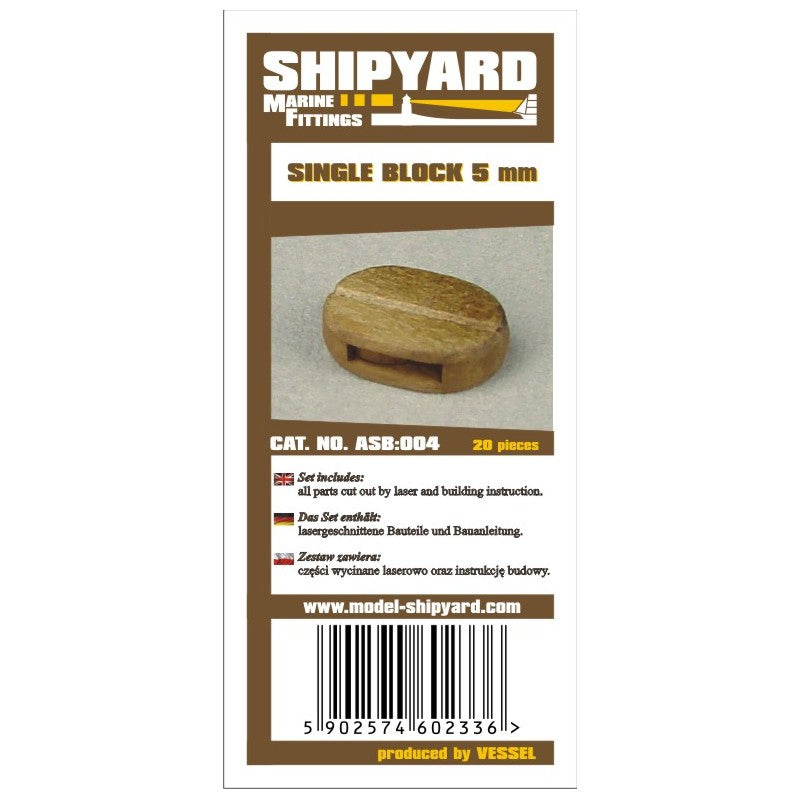 Image of Shipyard's 5mm Single Block Card Rigging Blocks, showcasing the detailed design and quality material for model ship rigging enhancement.