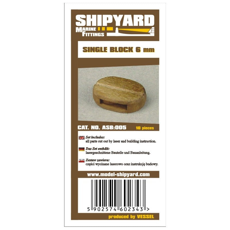 Image of Shipyard's 6mm Single Block Card Rigging Blocks, a pack of 10 for detailed model ship assembly, showcasing precision craftsmanship for realistic rigging enhancements.