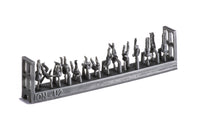 Photo of 74 finely detailed 3D-printed resin figures of US Navy WWII personnel in 1:250 scale, posed in active and relaxed positions for ship modeling.