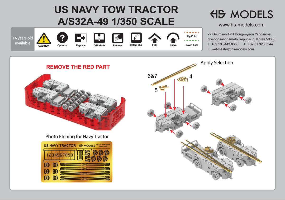 Photo of US Navy Tow Tractor A/S32A-49 1/350 scale resin model kit by HS Model showing 3D printed tow tractors with photo-etched details