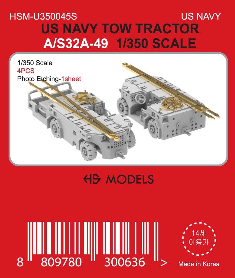 Photo of US Navy Tow Tractor A/S32A-49 1/350 scale resin model kit by HS Model showing 3D printed tow tractors with photo-etched details