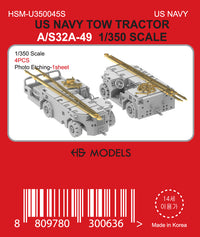 Photo of US Navy Tow Tractor A/S32A-49 1/350 scale resin model kit by HS Model showing 3D printed tow tractors with photo-etched details
