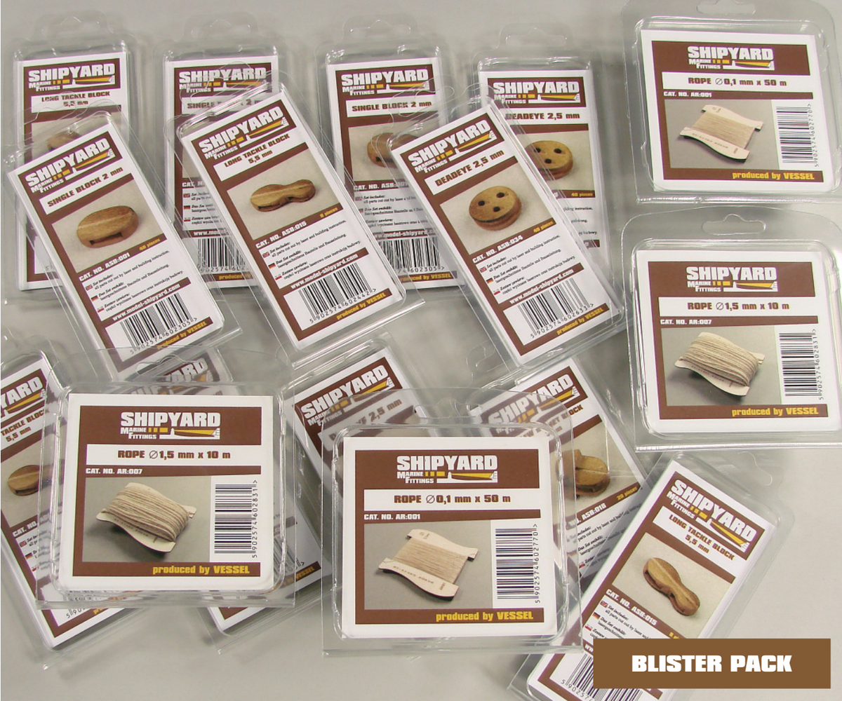 Image of Shipyard's Card Fitting Blocks, featuring small, detailed blocks for model ship assembly, perfect for adding intricate rigging details to scale models.