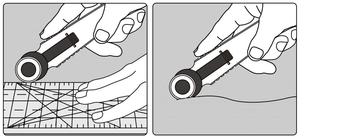 Photo of OLFA RTY-4 18mm Classic Straight Rotary Cutter with blade cover for safety storage, designed for precision cutting in sewing and crafting.