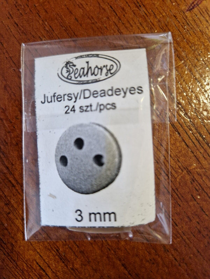 Image of Seahorse 3mm 3D Printed Deadeye Blocks, a set of 24, showcasing detailed and accurate miniatures for enhancing the rigging of model ships.