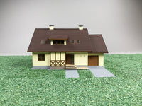 Photo of Olza Max Single-Family House 1:87 scale card model kit from Vessel Railway Miniatures, laser cut frame, perfect for HO dioramas