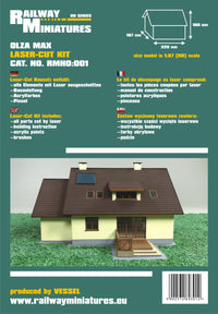 Photo of Olza Max Single-Family House 1:87 scale card model kit from Vessel Railway Miniatures, laser cut frame, perfect for HO dioramas