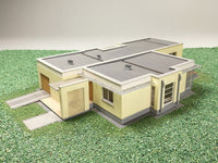 Photo of Opal Single-Family House 1:87 scale laser-cut card model kit by Vessel Railway Miniatures for HO scale railway dioramas