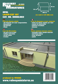 Photo of Opal Single-Family House 1:87 scale laser-cut card model kit by Vessel Railway Miniatures for HO scale railway dioramas