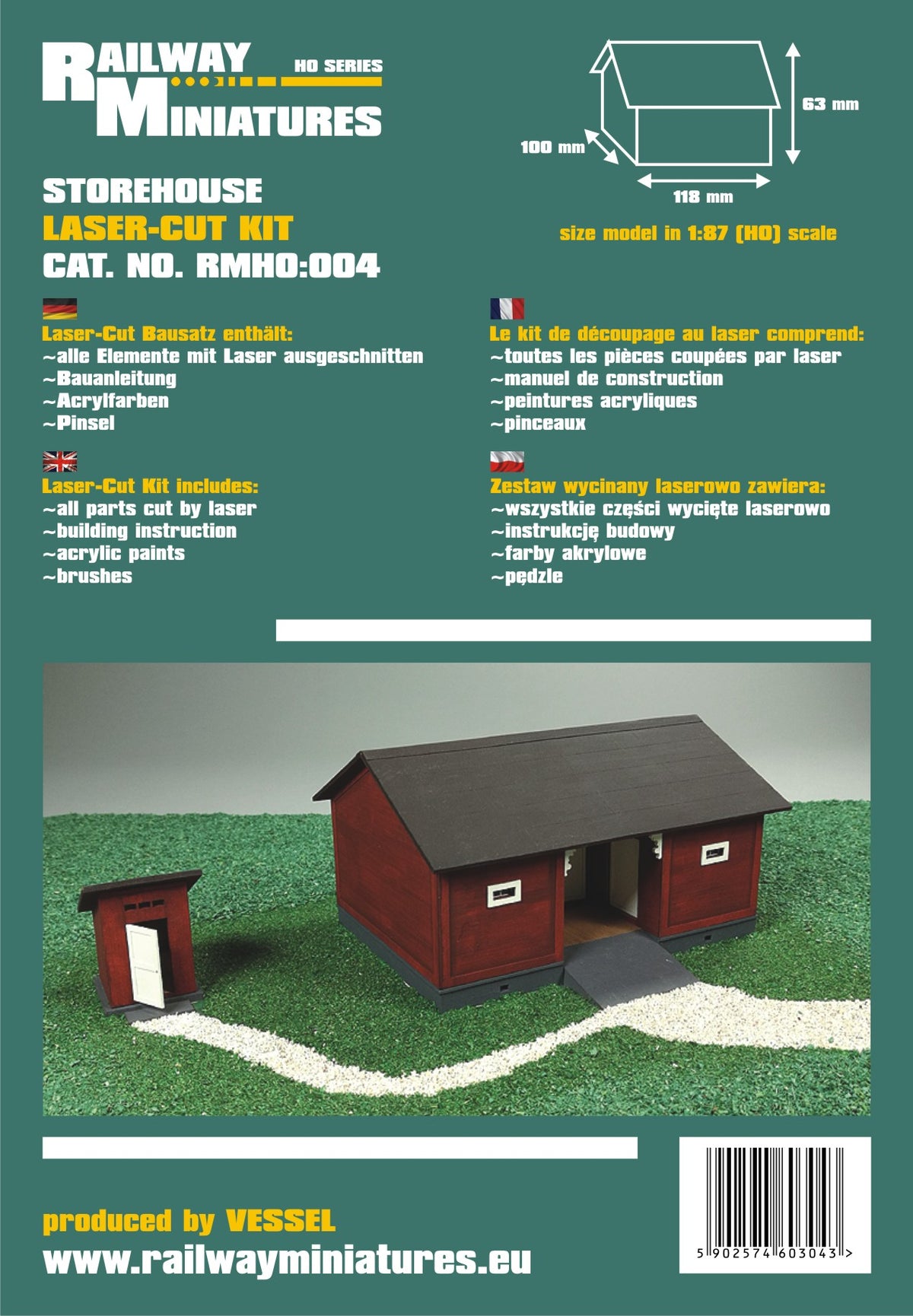 Photo of Storehouse 1:87 Scale Vessel Railway Miniatures Laser-Cut Card Model Kit with paints and brushes