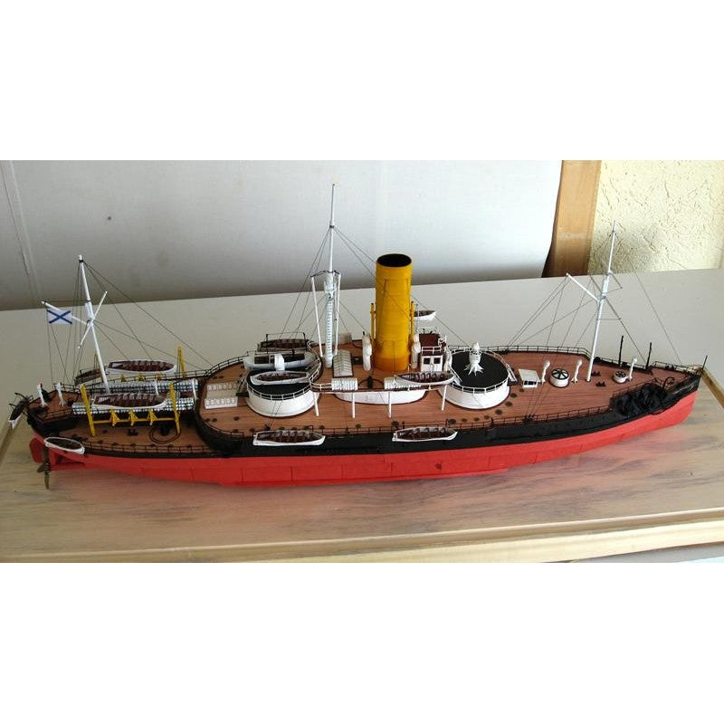 Photo of the Peter the Great 1:200 card model kit by Orel Publishing, showing the armoured ship design and detailed printed parts