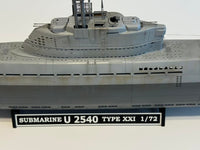 Photo of German U-Boat Type XXI U-2540 submarine model kit in 1/72 scale with 3D printed details and photo-etched parts
