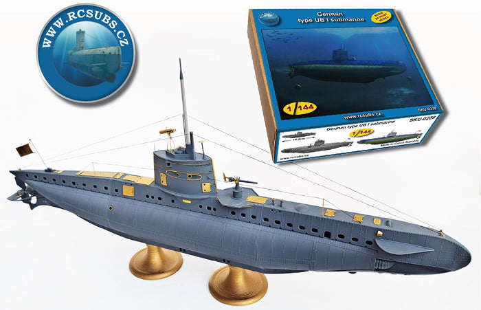 Photo of the German Type UB I Submarine resin model kit in 1:72 or 1:144 scale by RC Subs, showcasing fine historical details.