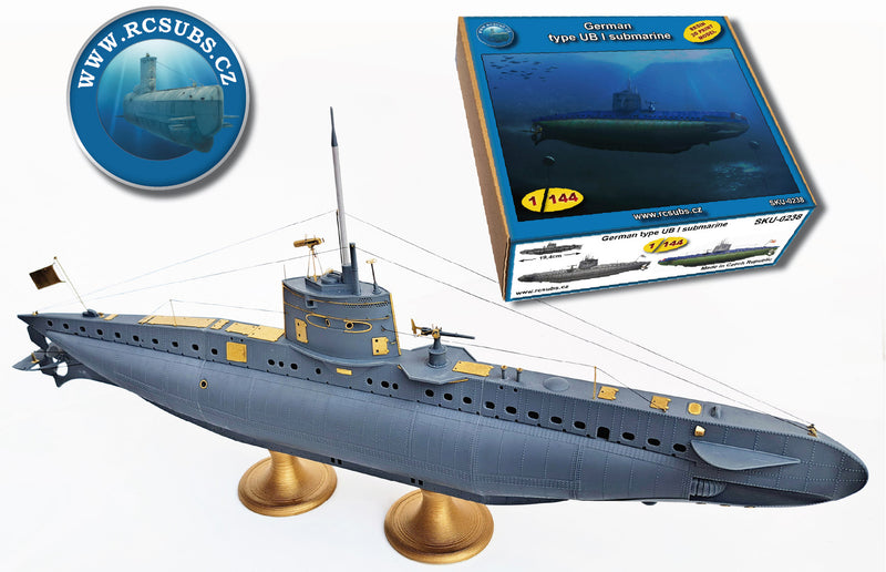 Photo of the German Type UB I Submarine resin model kit in 1:72 or 1:144 scale by RC Subs, showcasing fine historical details.