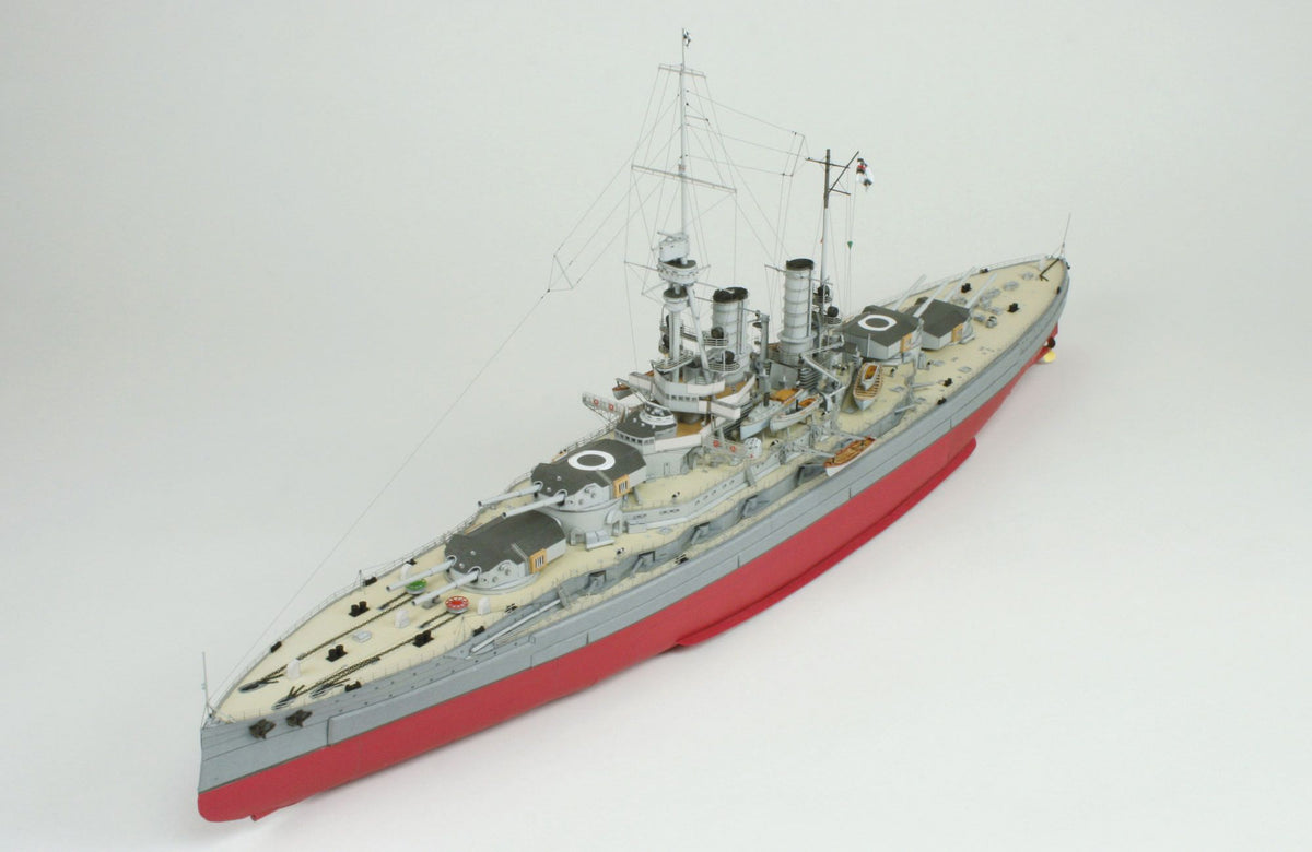 Photo of HMV SMS Baden card model kit in 1/250 scale, detailed paper model battleship of the German Imperial Navy, full hull and waterline version.