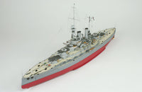 Photo of HMV SMS Baden card model kit in 1/250 scale, detailed paper model battleship of the German Imperial Navy, full hull and waterline version.