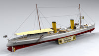 Photo of HMV card model kit S.M.S. Sleipner 1:250 Imperial German Navy dispatch boat papermodel with display stand
