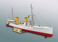 Photo of HMV card model kit S.M.S. Sleipner 1:250 Imperial German Navy dispatch boat papermodel with display stand