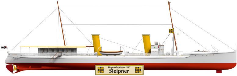 Photo of HMV card model kit S.M.S. Sleipner 1:250 Imperial German Navy dispatch boat papermodel with display stand
