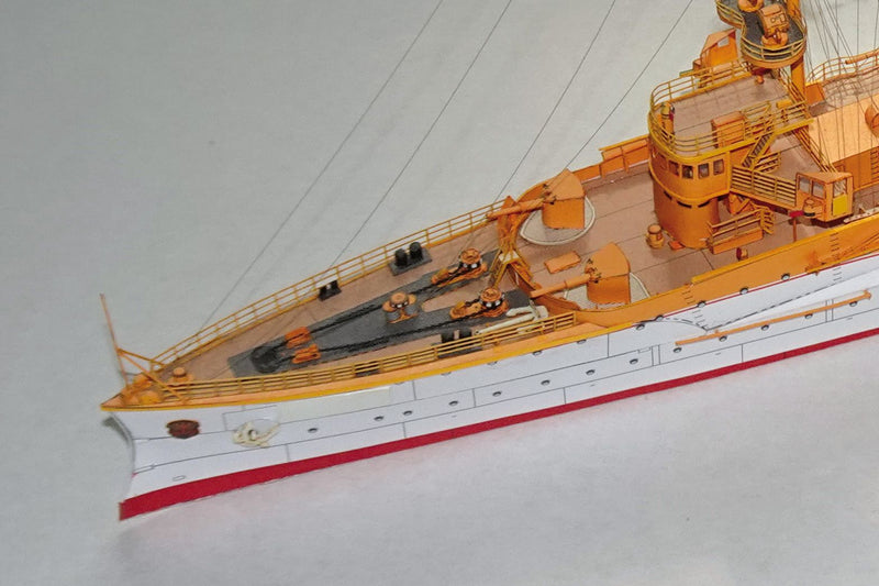 Photo of HMV SMS Emden 1/250 paper model kit – German light cruiser card model with detailed hull, bridge interior, and filigree masts.