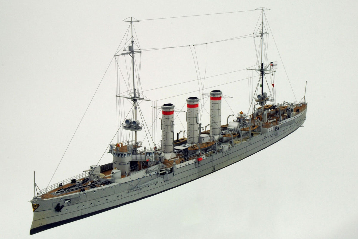 Photo of HMV SMS Emden 1914 Paper Model Kit 1/250 scale with detailed hull, bridge interior, and masts