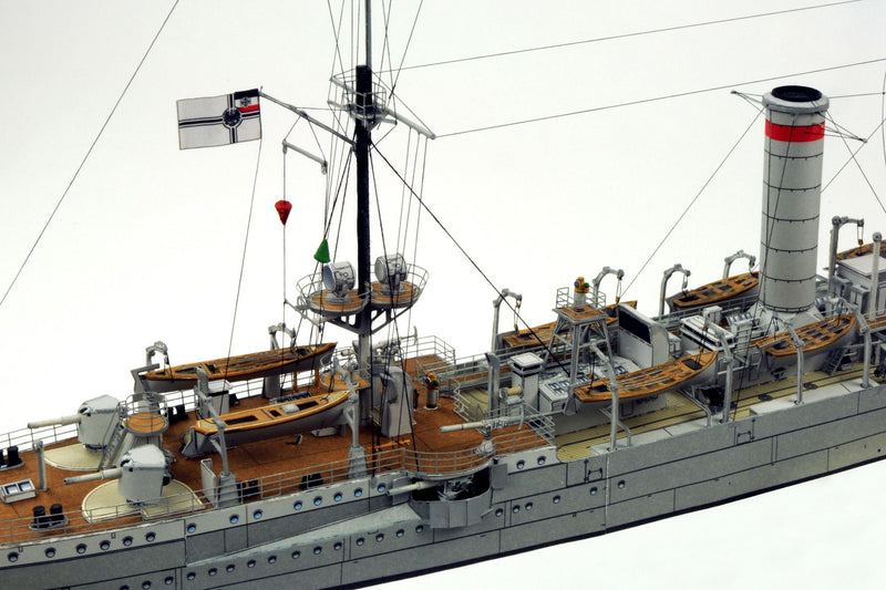 Photo of HMV SMS Emden 1914 Paper Model Kit 1/250 scale with detailed hull, bridge interior, and masts