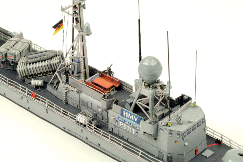 Photo of HMV Card Model Kit Fast Attack Craft Class 143 S61 Albatros 1:250 scale paper model with detailed parts and sister ships options