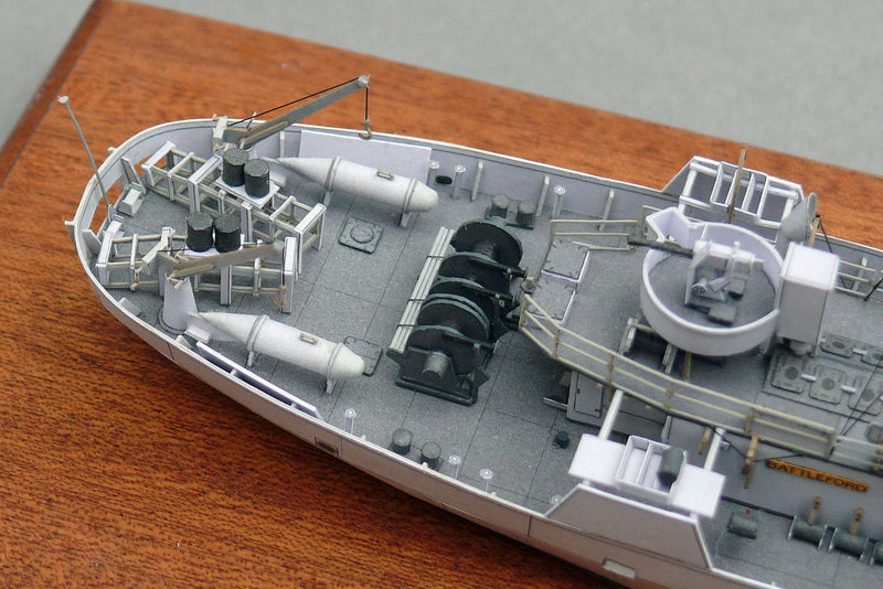 Photo of HMV Flower Class Corvette HMCS Agassiz 1:250 scale card model kit with detailed parts and realistic naval design