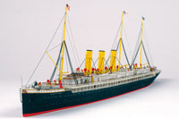 Photo of HMV Augusta Victoria 1:250 paper model kit, detailed German ocean liner by Peter Brandt with lifeboats and fine deck details.