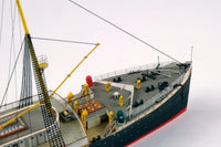 Photo of HMV Augusta Victoria 1:250 paper model kit, detailed German ocean liner by Peter Brandt with lifeboats and fine deck details.