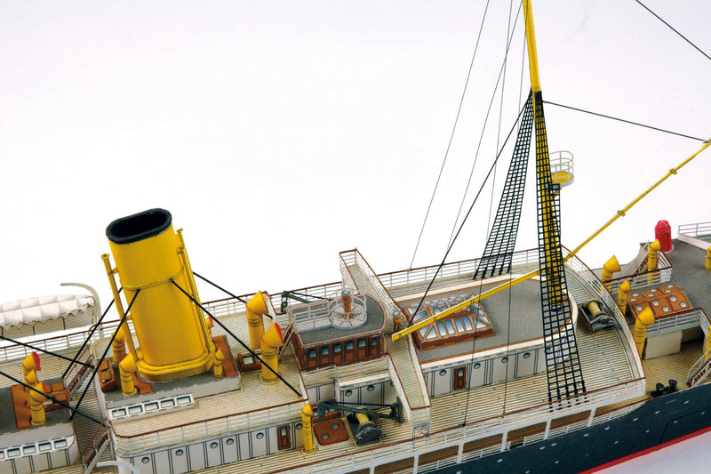 Photo of HMV Augusta Victoria 1:250 paper model kit, detailed German ocean liner by Peter Brandt with lifeboats and fine deck details.
