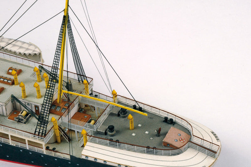 Photo of HMV Augusta Victoria 1:250 paper model kit, detailed German ocean liner by Peter Brandt with lifeboats and fine deck details.