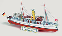 Photo of HMV Sounding Vessel Schaarhörn 1:250 paper model kit showing the detailed restored Hamburg steamship with optional full hull and lifeboats