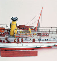 vPhoto of HMV Sounding Vessel Schaarhörn 1:250 paper model kit showing the detailed restored Hamburg steamship with optional full hull and lifeboats