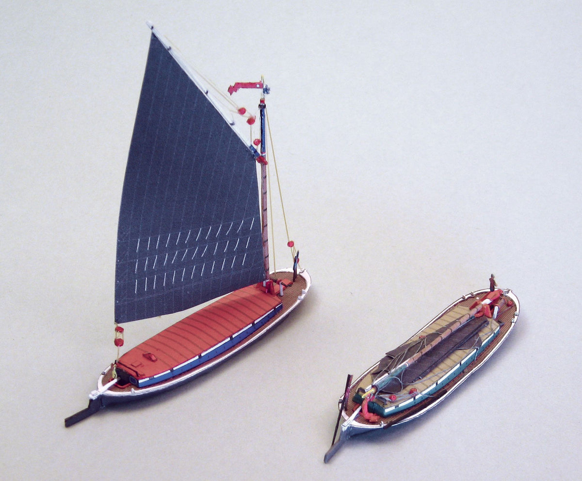 Photo of HMV Norfolk Wherries Albion & Gleaner 1:250 scale card model kit with detailed paper parts and historical English sailing vessel design