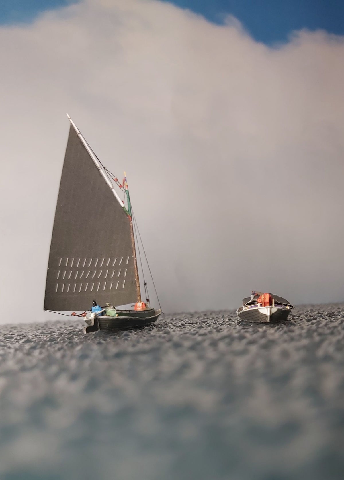 Photo of HMV Norfolk Wherries Albion & Gleaner 1:250 scale card model kit with detailed paper parts and historical English sailing vessel design