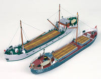 Photo of HMV Unterelbe & Welle 1:250 scale card model kit showing two detailed German coastal ships for papermodel building