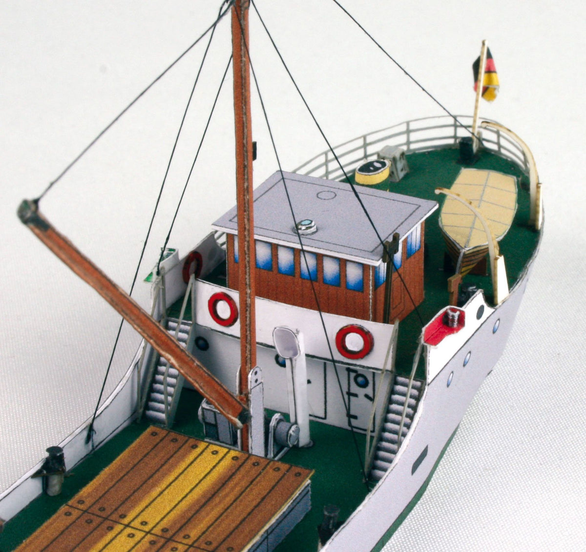 Photo of HMV Unterelbe & Welle 1:250 scale card model kit showing two detailed German coastal ships for papermodel building