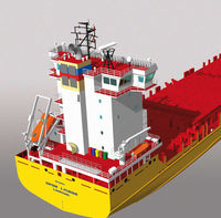 Photo of HMV OPDR Lisboa Container Feeder 1:250 Card Model Kit with detailed bridge, containers, and locomotive cargo