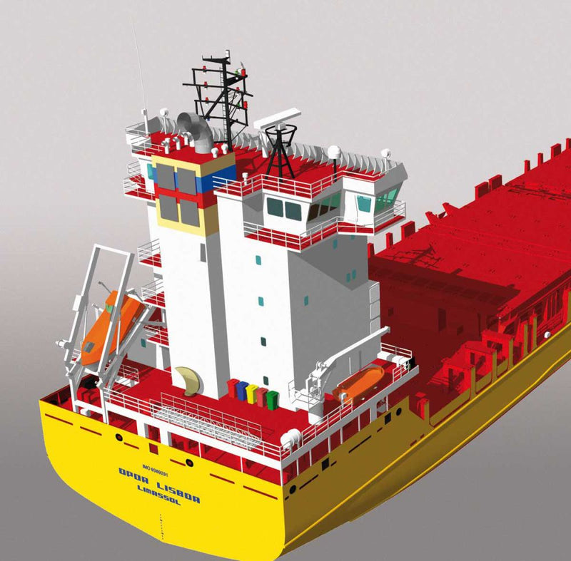 Photo of HMV OPDR Lisboa Container Feeder 1:250 Card Model Kit with detailed bridge, containers, and locomotive cargo
