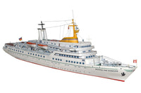 Photo of HMV Wappen von Hamburg 1/250 scale paper model kit with detailed hull, lifeboats, and railings.