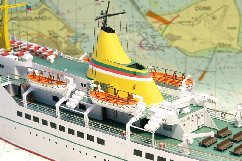 Photo of Card Model Kit Ferry Boat Helgoland 1963 from HMV Publishing in 1/250 scale – papermodel ship with detailed hull, lifeboats, and superstructure