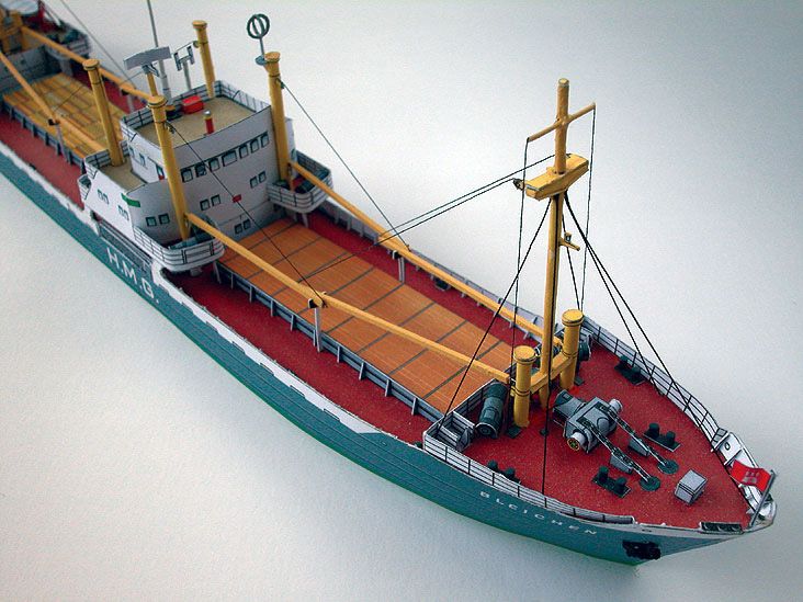 Photo of HMV card model kit Cargo Freighter MS Bleichen 1/250 scale with detailed papercraft parts and instructions